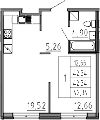 2Е-комнатная, 42.34 м²– 2