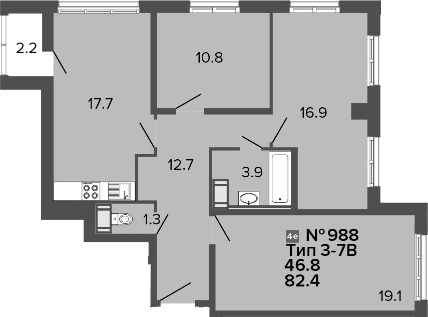 4Е-комнатная, 82.4 м²– 2