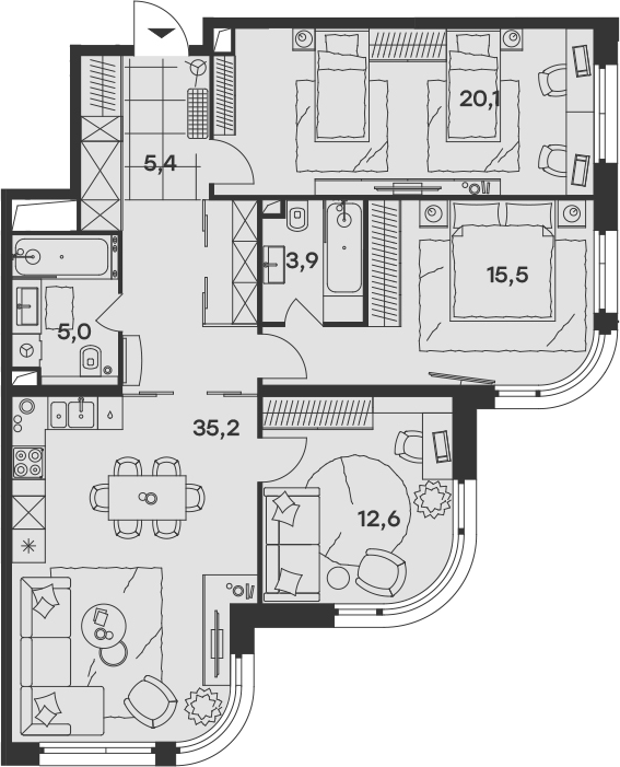 4Е-комнатная, 97.7 м²– 2