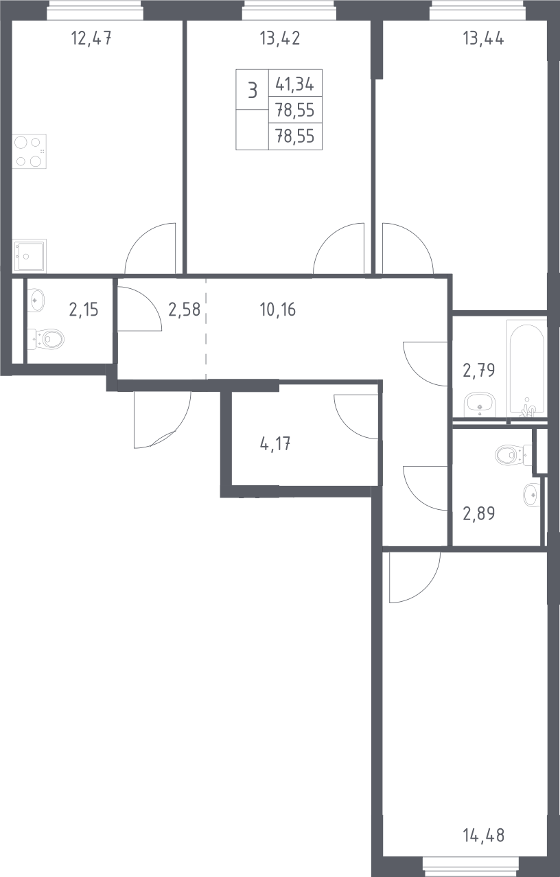 Купить 3-комнатную квартиру в новостройке 50.57 м², г Мытищи, ул Стрелковая,  в Московской области, у метро Медведково