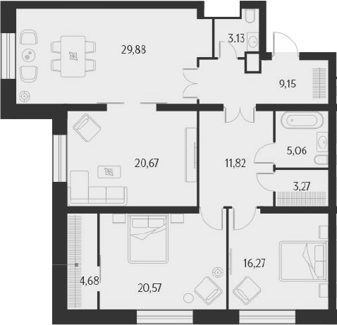4Е-комнатная, 124.5 м²– 2