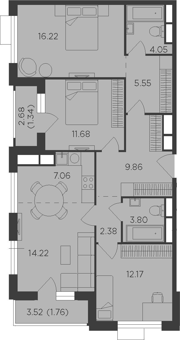 4Е-комнатная, 90.09 м²– 2