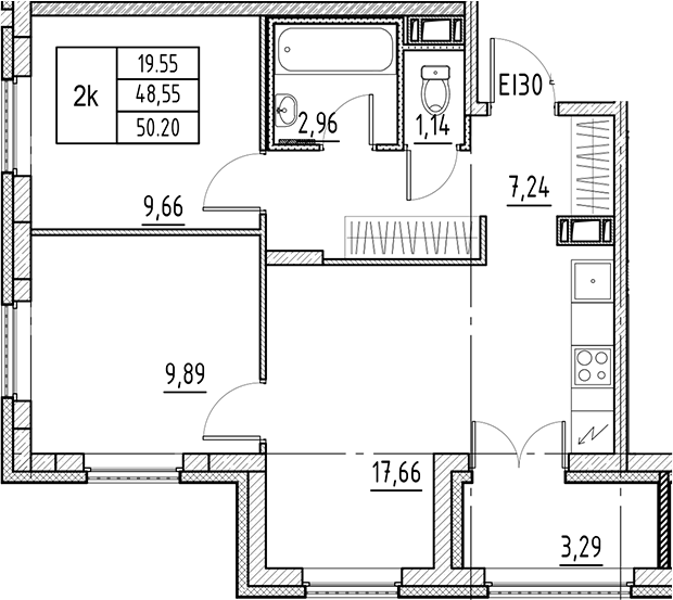 3Е-комнатная, 50.2 м²– 2