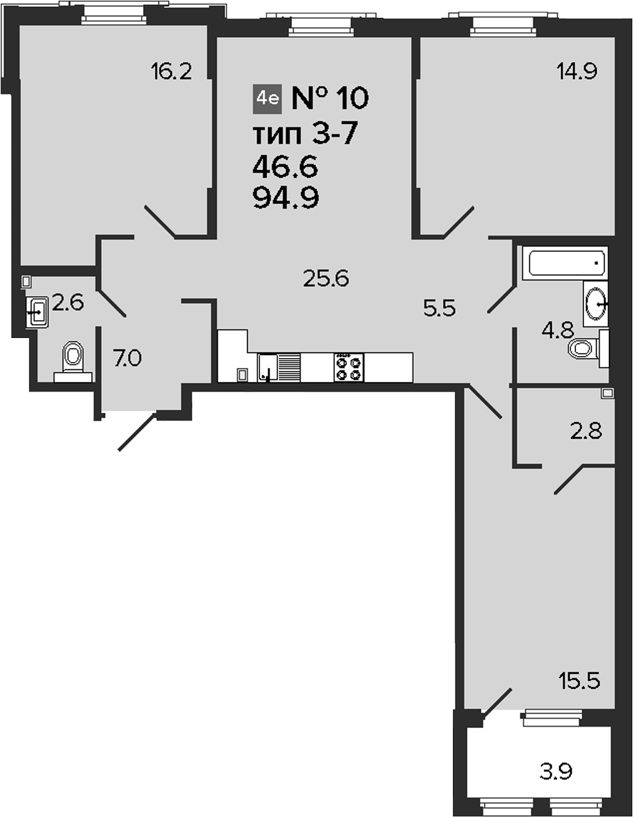 4Е-комнатная, 94.9 м²– 2