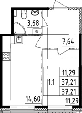 2Е-комнатная, 37.21 м²– 2