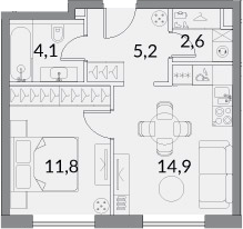 2Е-комнатная, 38.6 м²– 2