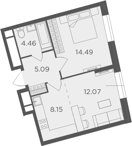2Е-комнатная, 44.26 м²– 2