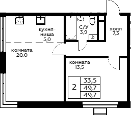 2Е-комнатная, 49.7 м²– 2