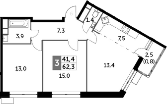 3Е-комнатная, 62.3 м²– 2