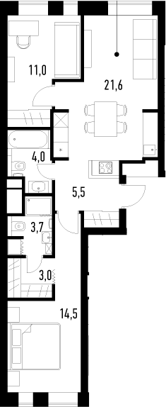 3Е-комнатная, 63.3 м²– 2