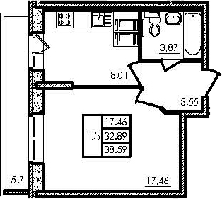 1-к.кв, 34.6 м², 18 этаж