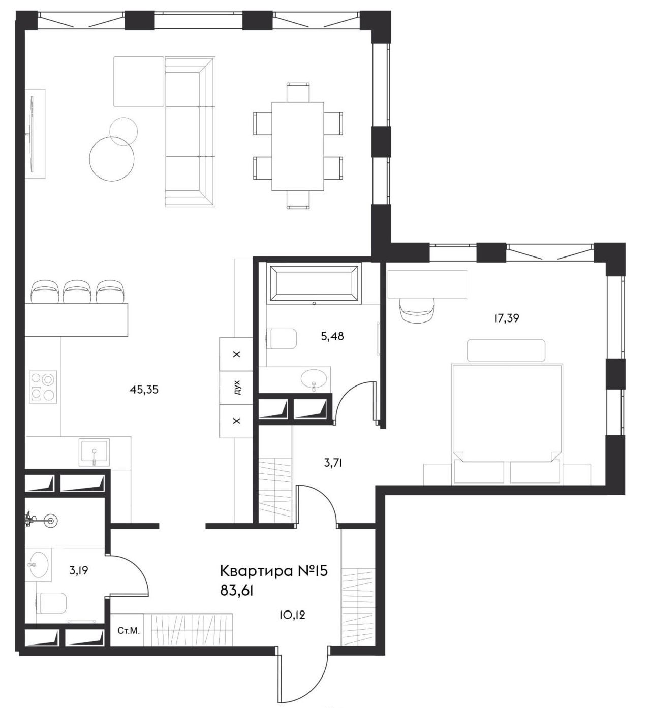 2Е-комнатная, 83.61 м²– 2