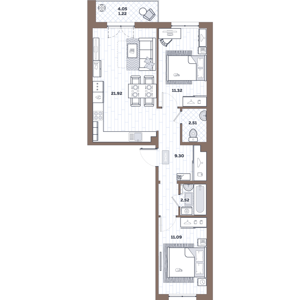 3Е-комнатная, 59.88 м²– 2