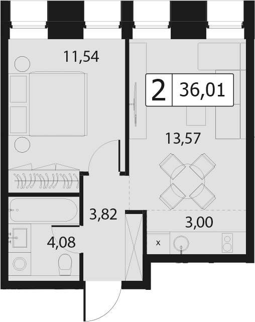 2Е-комнатная, 36.01 м²– 2