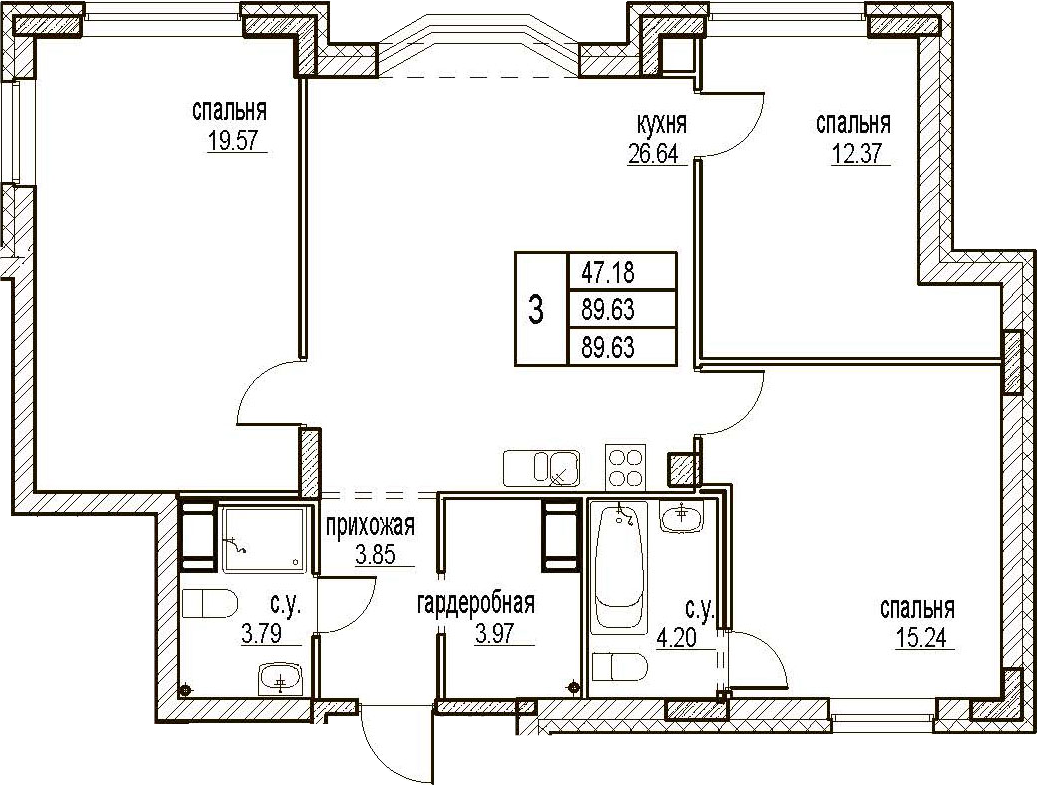 4Е-комнатная, 89.63 м²– 2