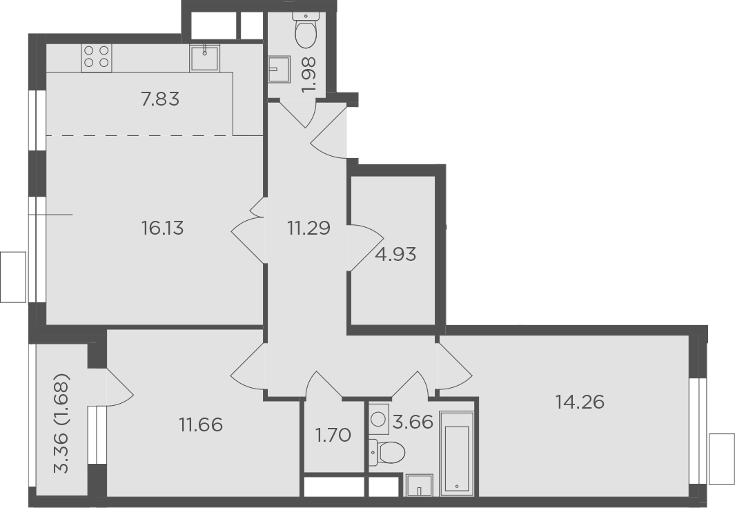 3Е-комнатная, 75.12 м²– 2