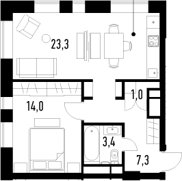 2Е-комнатная, 49 м²– 2