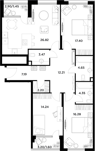 4Е-комнатная, 111.86 м²– 2