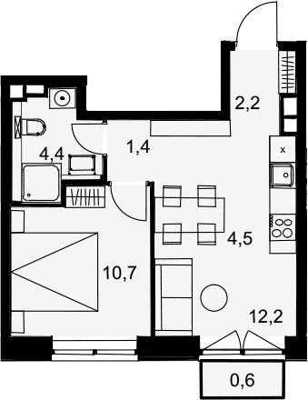 2Е-комнатная, 36 м²– 2