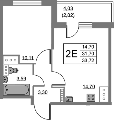 2Е-к.кв, 33.72 м²