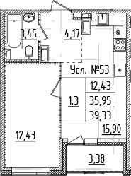 2Е-комнатная, 35.95 м²– 2