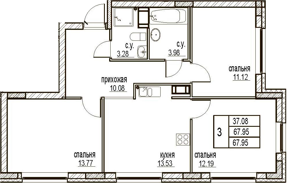 4Е-комнатная, 67.95 м²– 2