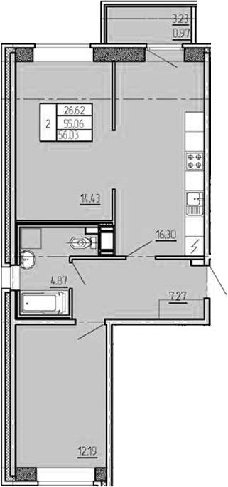 3Е-комнатная, 56.03 м²– 2
