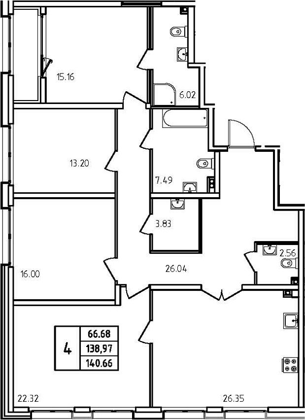 5Е-комнатная, 140.66 м²– 2