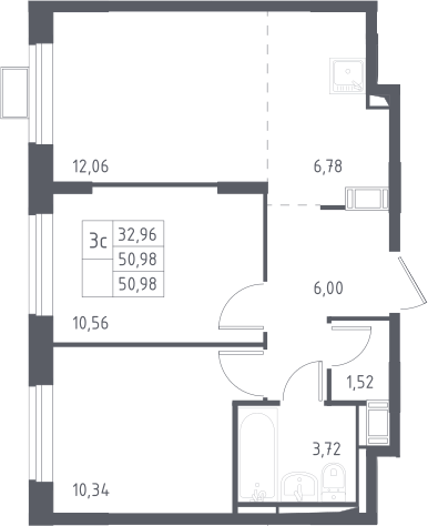 3Е-комнатная, 50.98 м²– 2