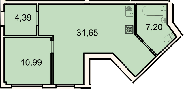 2Е-комнатная, 54.2 м²– 2