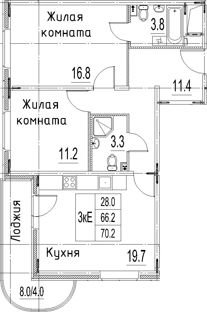 3Е-к.кв, 70.2 м²