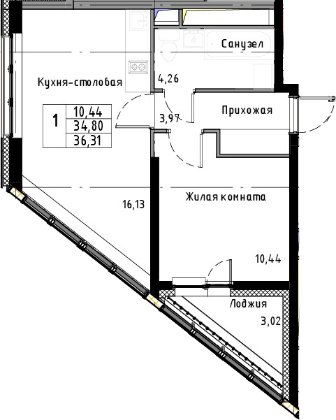 2Е-к.кв, 36.31 м², 4 этаж