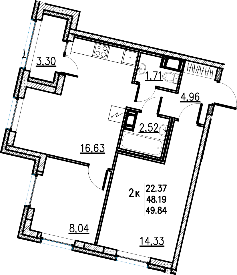 3Е-комнатная, 49.84 м²– 2