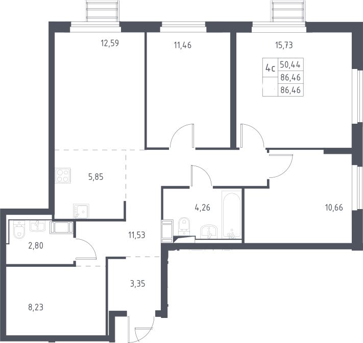 5Е-комнатная, 86.46 м²– 2