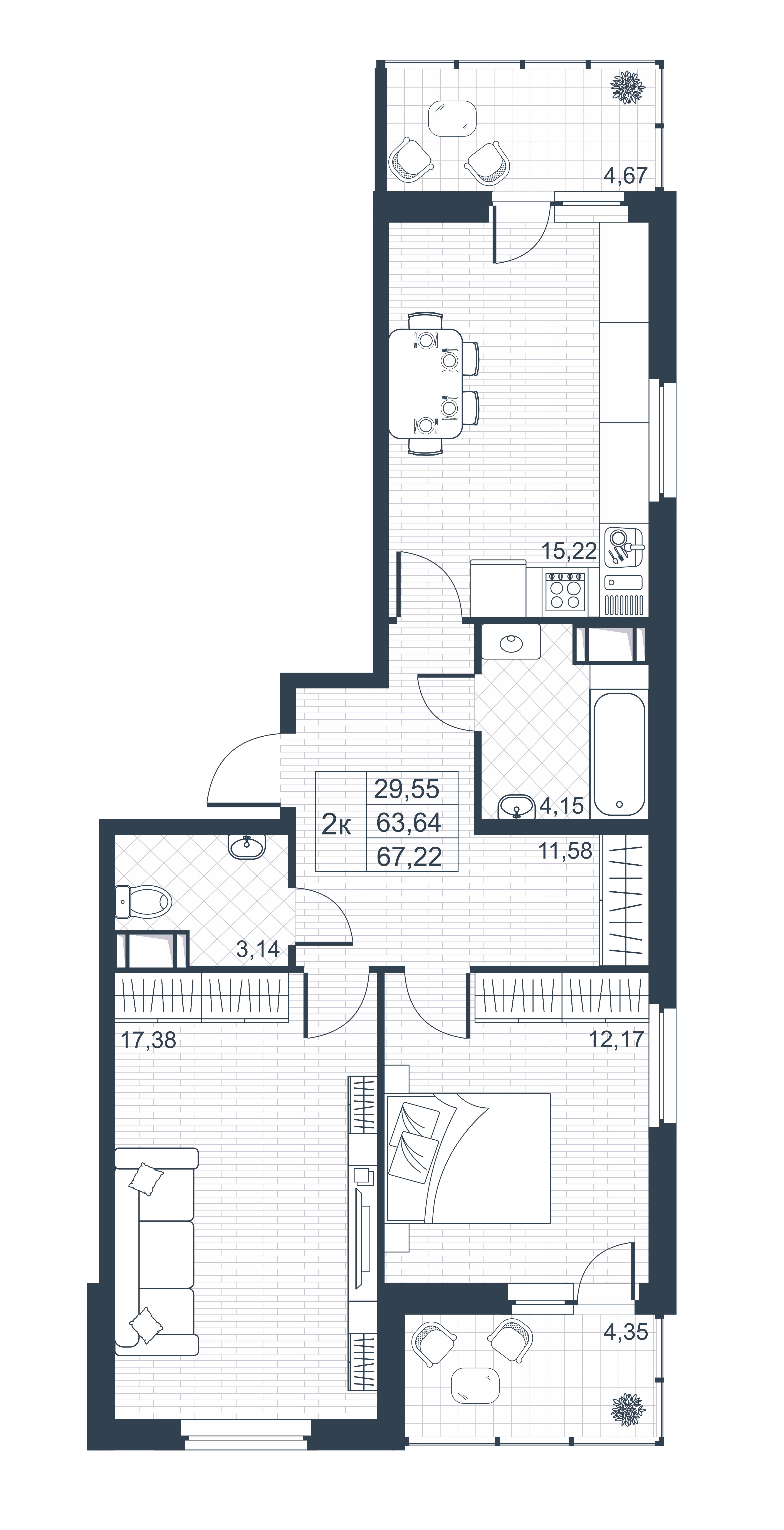 Купить 3-комнатную квартиру в новостройке 67.22 м², г Коммунар, ул  Славянская, в Ленинградской области, у метро Купчино