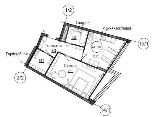 2Е-к.кв, 57.4 м²