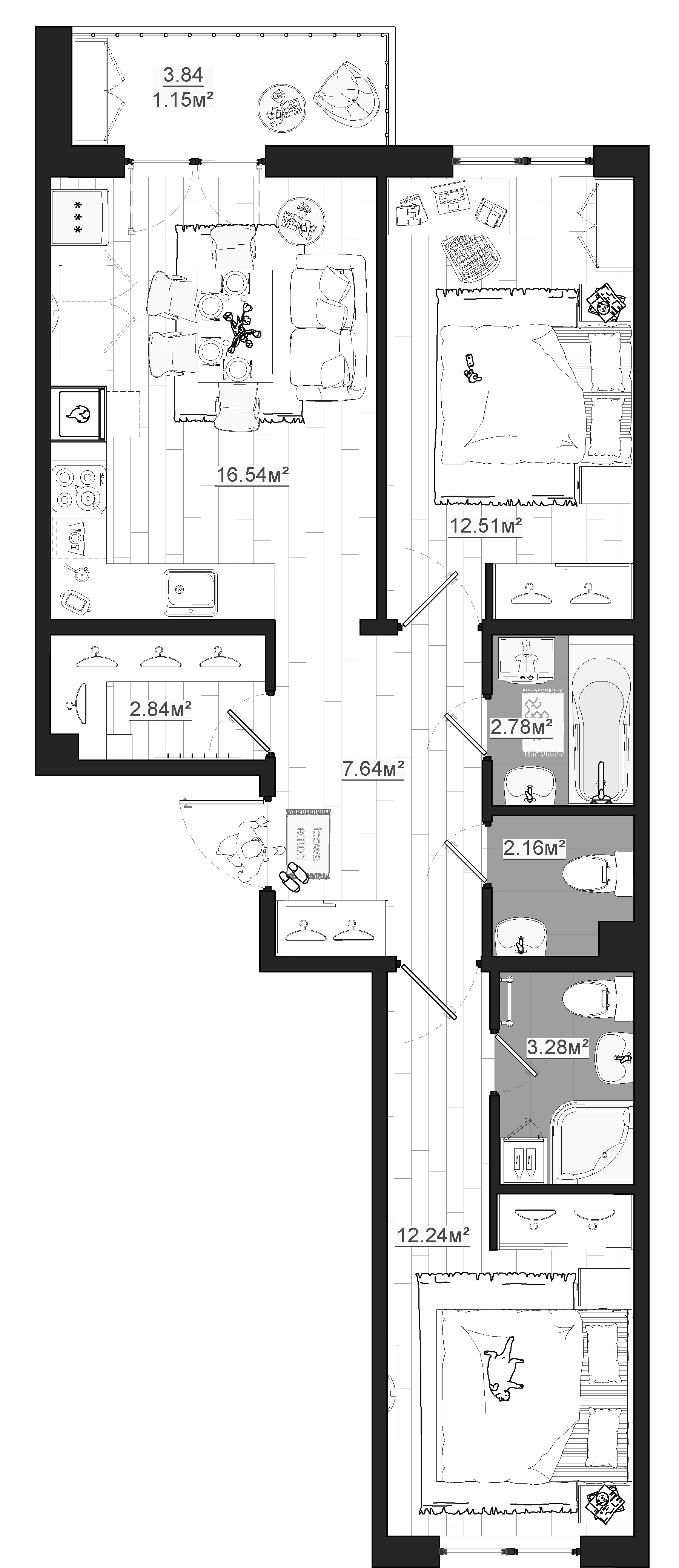 3Е-комнатная, 61.14 м²– 2