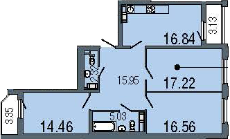 3-комнатная, 88.4 м²– 2
