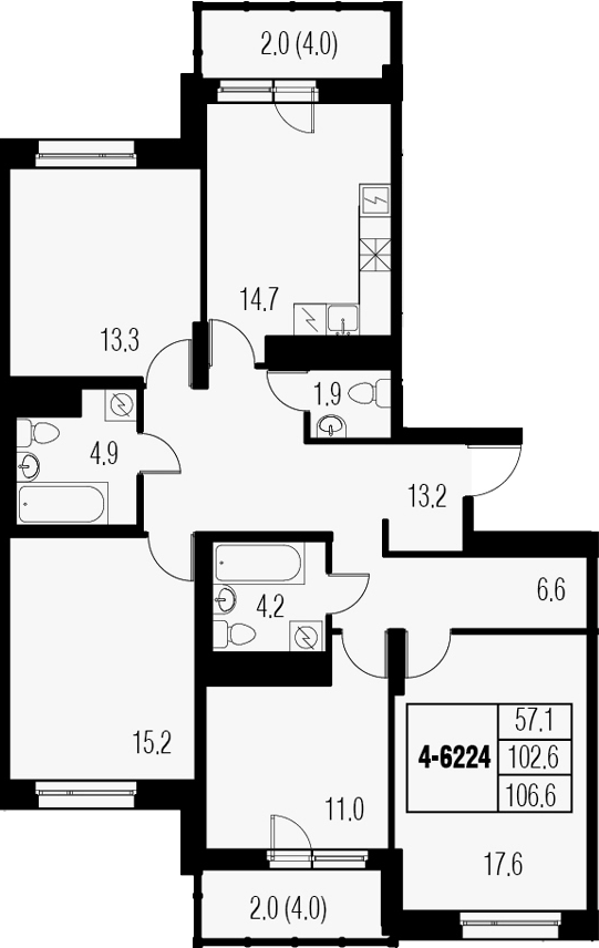 4-комнатная, 106.6 м²– 2
