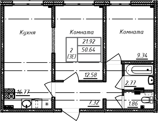 3Е-к.кв, 50.64 м²