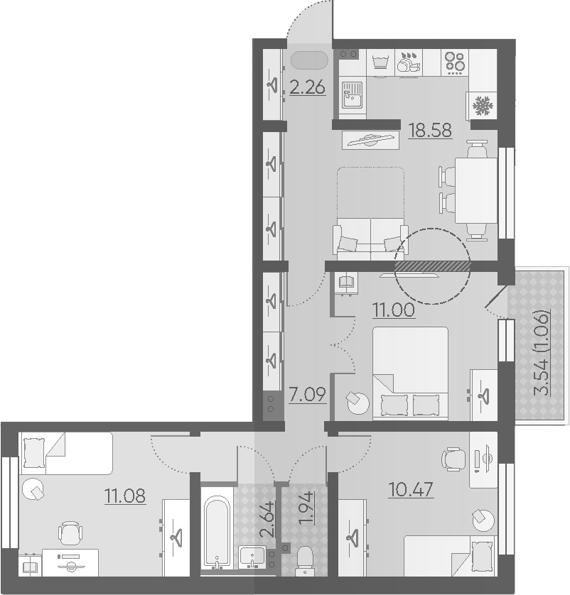 4Е-комнатная, 66.12 м²– 2