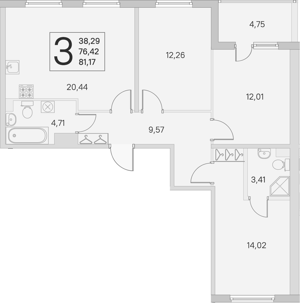 4Е-комнатная, 76.42 м²– 2