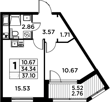 2Е-комнатная, 37.1 м²– 2