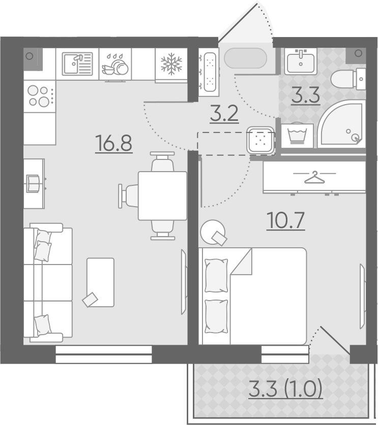 2Е-к.кв, 35 м², 2 этаж