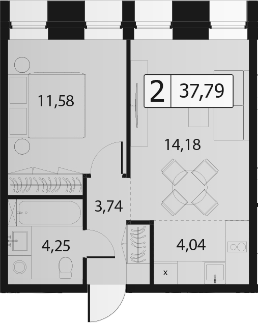 2Е-комнатная, 37.79 м²– 2
