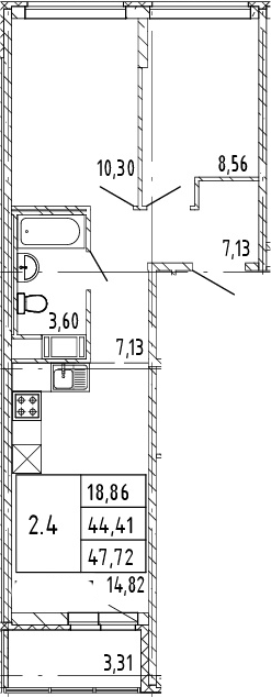 3Е-комнатная, 44.41 м²– 2
