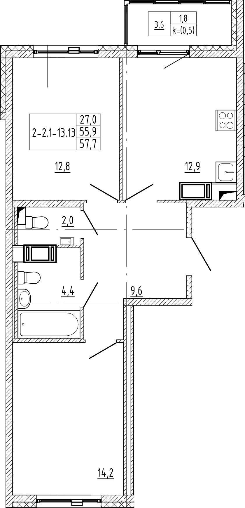 Купить 2-комнатную квартиру в новостройке 60 м², поселок Шушары, Старорусский  пр-кт, в Санкт-Петербурге, у метро Купчино