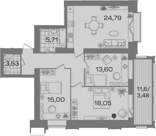 3-комнатная, 95.91 м²– 2