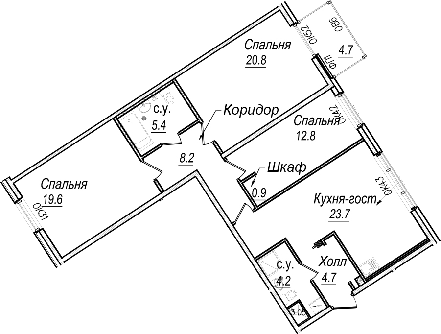 4Е-комнатная, 101.7 м²– 2