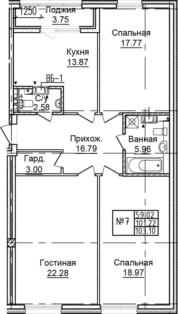 3-комнатная, 103.1 м²– 2